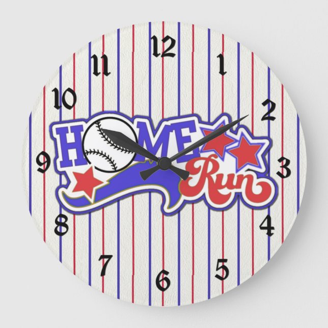 Red White & Blue Home Run Baseball Striped Clock (Front)