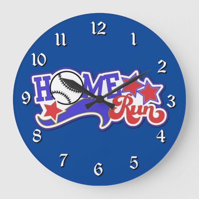 Red White & Blue Home Run Baseball Wall Clock (Front)