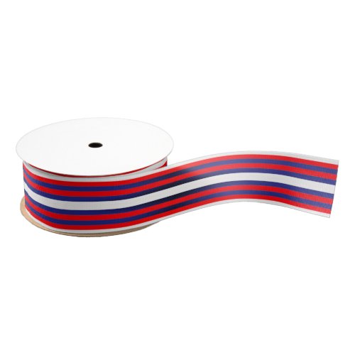 Red White Blue Horizontal Stripes Modern Pattern Grosgrain Ribbon