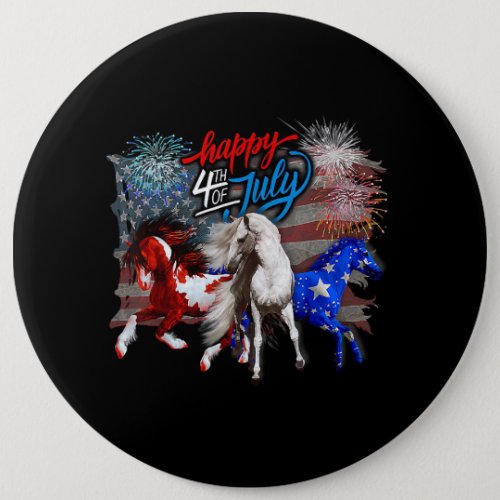 Red White Blue Horse 4th July Flag USA Firework Pa Button