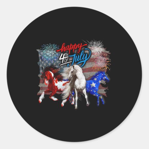 Red White Blue Horse 4th July Flag USA Firework Pa Classic Round Sticker