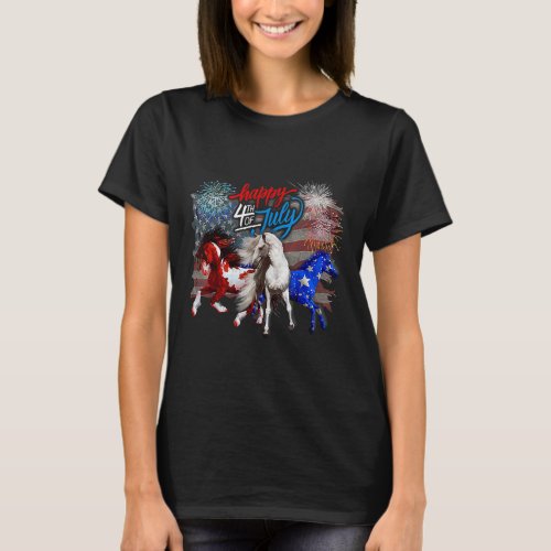 Red White Blue Horse 4th July Flag USA Firework Pa T_Shirt