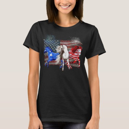 Red White Blue Horse 4th Of July USA Flag Firework T_Shirt