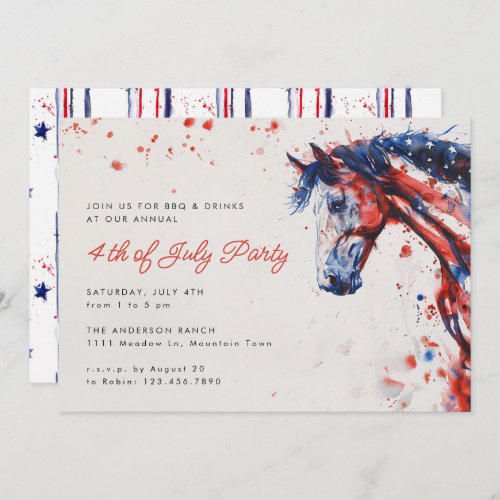 Red White Blue Horse Equestrian 4th of July Party Invitation
