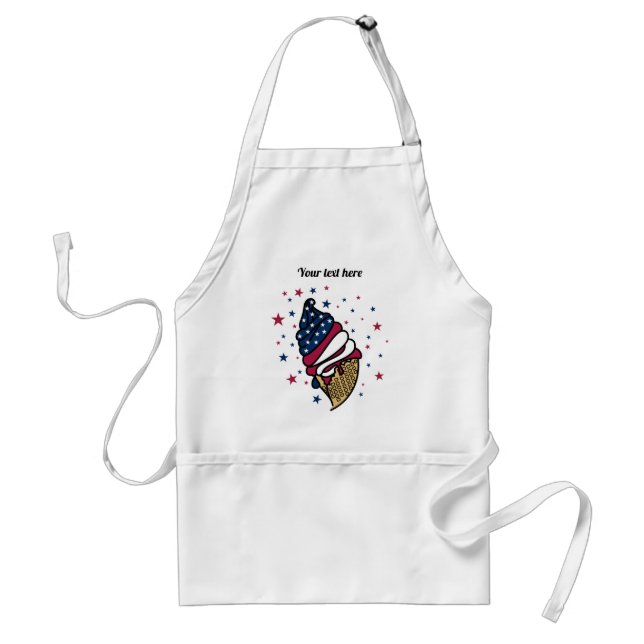 Red White Blue Ice Cream Cone Customizable Text Adult Apron (Front)