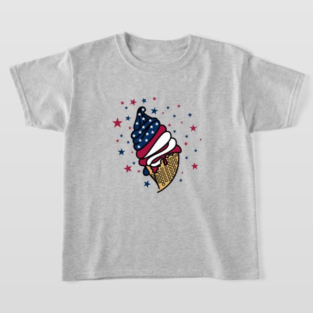 Red White Blue Ice Cream Cone icecreamliciouS Kids T-Shirt (Laydown)