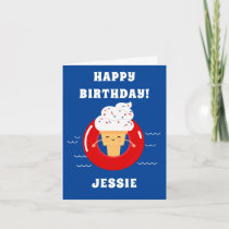 Red White Blue Ice Cream Pool Party Kids Summer Card