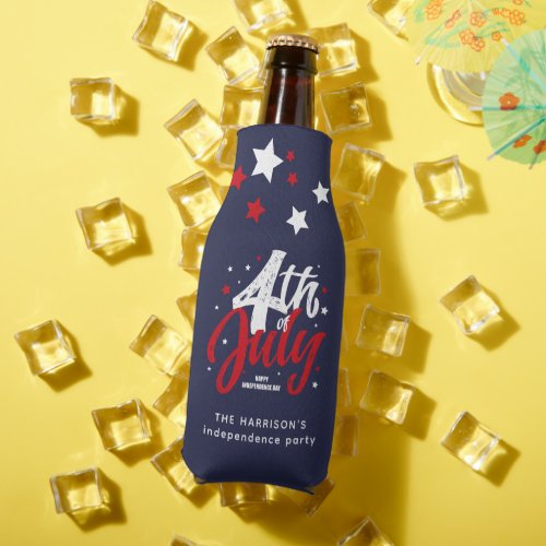 Red White Blue Independence Day 4th Of July Bottle Cooler