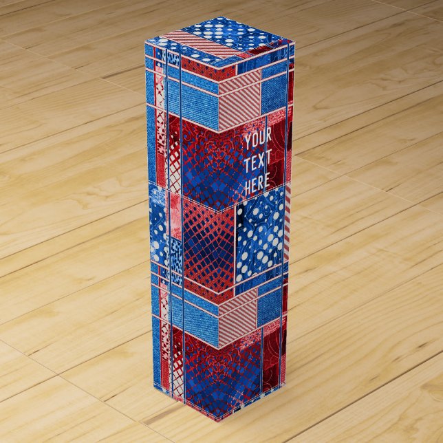 Red White Blue Jeans Pattern Retro Wine Gift Box (Front)