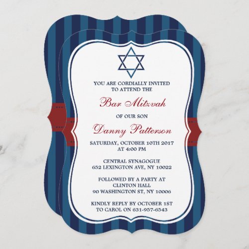 Red White  Blue Jewish Star Of David Bar Mitzvah Invitation