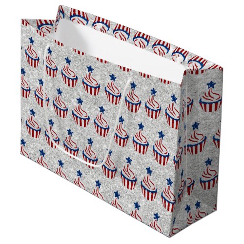 Red White Blue July 4 Cupcake Glitter Large Gift Bag