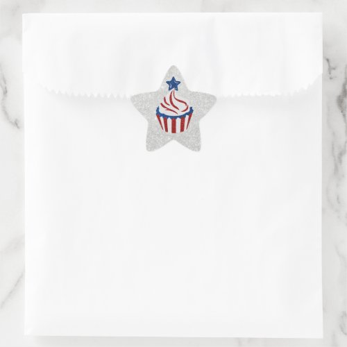 Red White Blue July 4 Cupcake Glitter Star Sticker