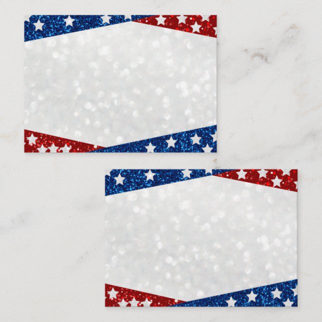 Red, White & Blue July 4 Glitter Place Card (Front/Back)