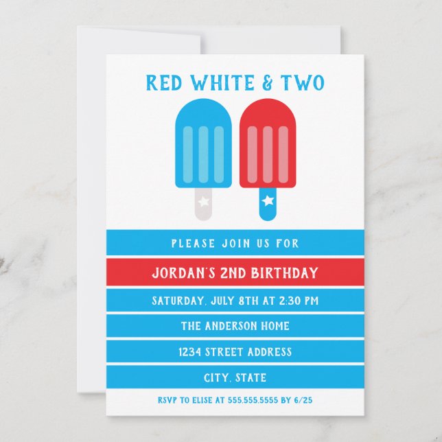 Red White Blue July 4th 2nd Birthday Invitation (Front)