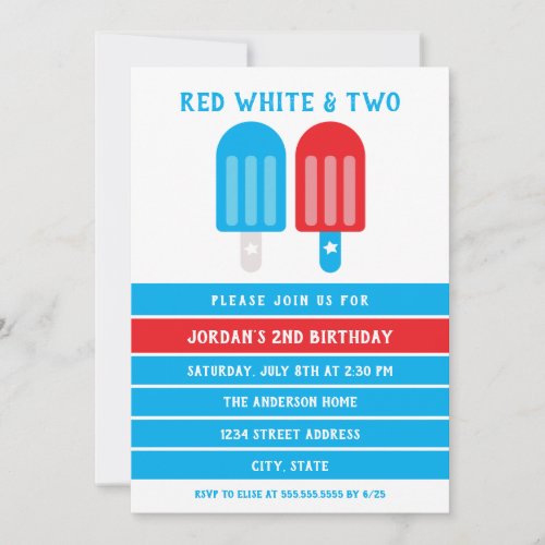 Red White Blue July 4th 2nd Birthday Invitation