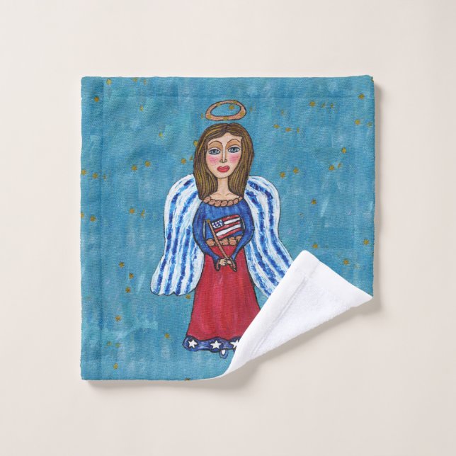 Red White Blue July 4th Angel American Flag Wash Cloth (Wash Cloth)