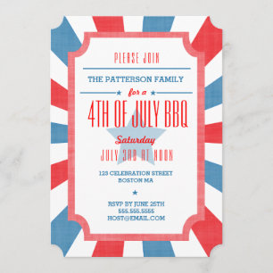 Red White + Blue July 4th BBQ Party Invitation