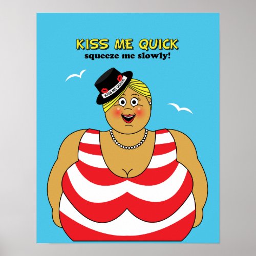 Red White Blue Kiss Me Quick Seaside Humour Poster