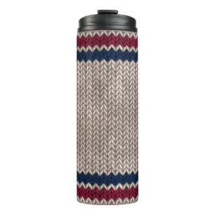 Red White Blue Knit-look Stripe Pattern Thermal Tumbler