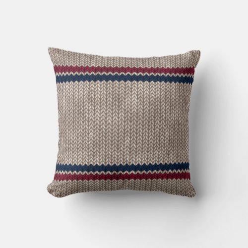 Red White Blue Knit_look Stripe Pattern Throw Pillow