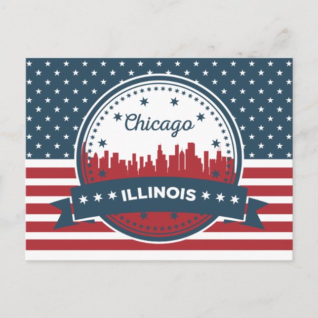 Red White & Blue Landscape | Chicago, Illinois Postcard (Front)