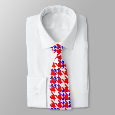 Red White Blue Large Houndstooth Check Neck Tie Red White Blue Large Houndstooth Check Neck Tie