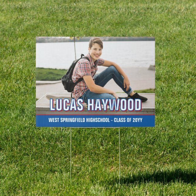 Red White Blue Large Name Photo Graduation Sign (Insitu)