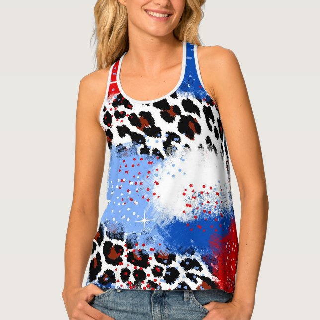 Red, White, Blue & Leopard Print Tank Top (Front)