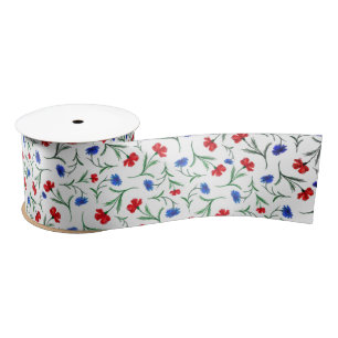 Red White Blue Liberty Floral Pattern Elegant Chic Satin Ribbon