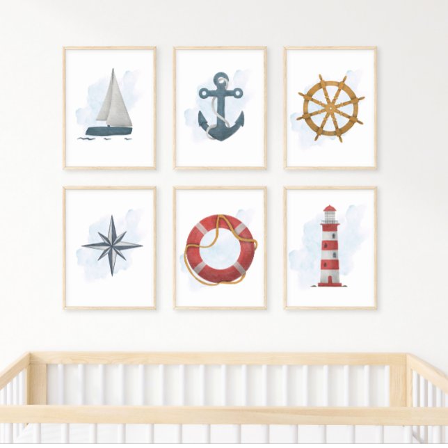 Red White Blue Lighthouse Nautical Ocean Theme Poster (Creator Uploaded)