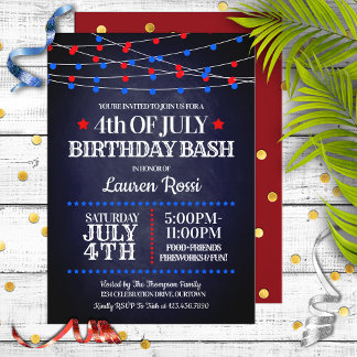 Red, White & Blue Lights 4th of July Birthday Invitation