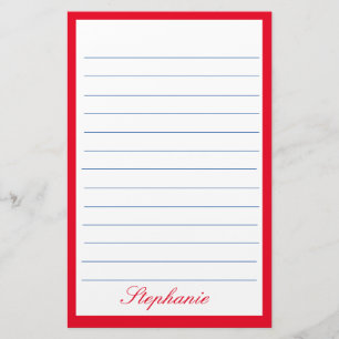 Red White Blue Lines Frames Monogram Names Stationery