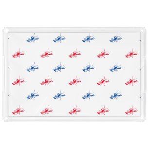 Red white blue lobster pattern patriotic acrylic tray