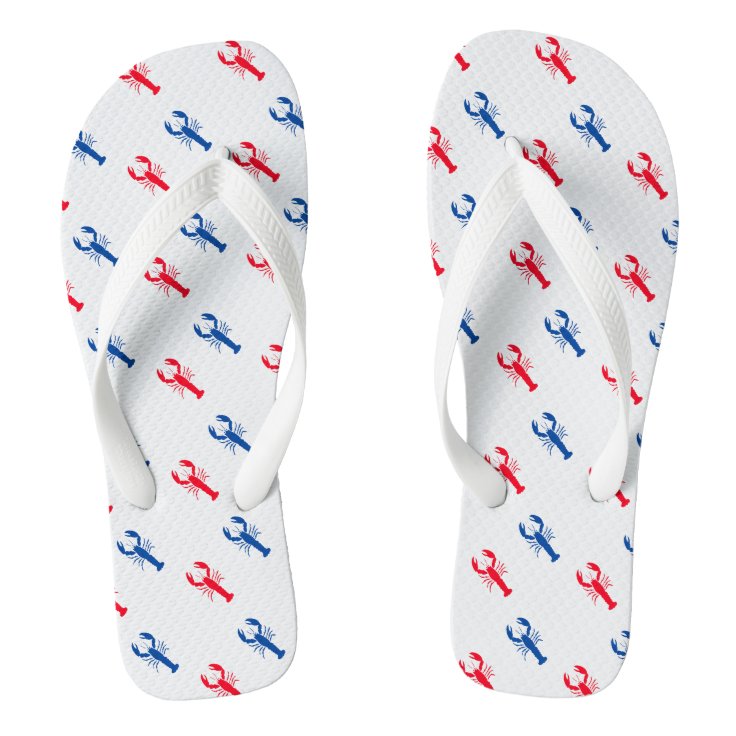 Red white blue lobster pattern Patriotic Beach Tow Flip Flops | Zazzle