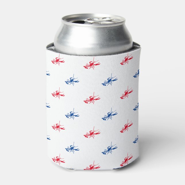 Red white blue lobster pattern patriotic can cooler (Can Front)