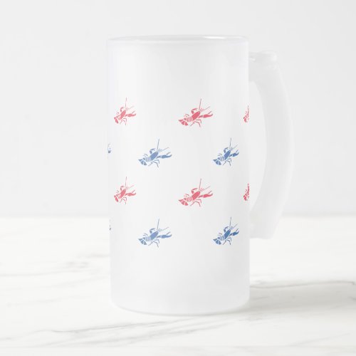 Red white blue lobster pattern patriotic frosted glass beer mug