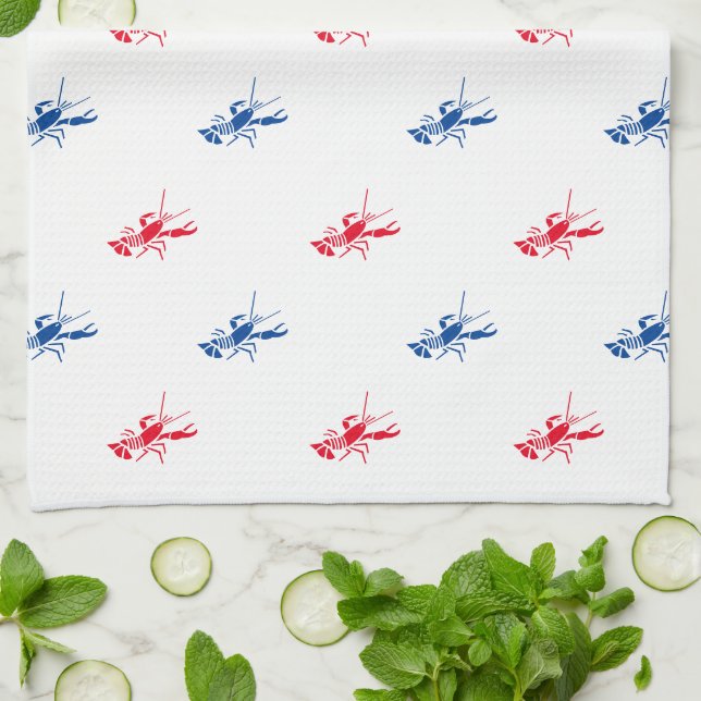 Red white blue lobster pattern Patriotic Kitchen Towel (Folded)