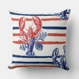 RED WHITE BLUE LOBSTERS AND AQUATIC PLANTS THROW PILLOW