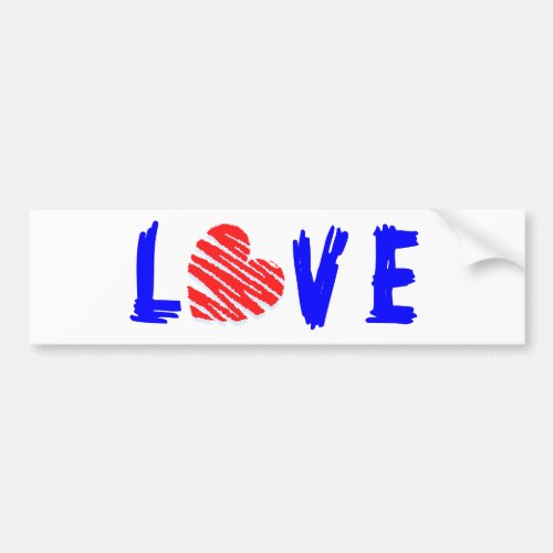 Red White  Blue Love with tilted distress heart Bumper Sticker