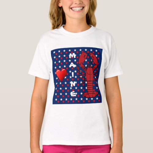 Red White Blue Maine Lobster Girls T_Shirt