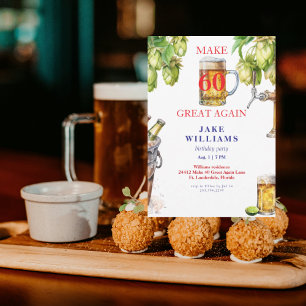 Red White & Blue Make 60 Great Again Beer Birthday Invitation