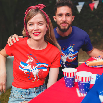 Red White Blue Mane American Unicorn T-shirt by Fun_Forest at Zazzle