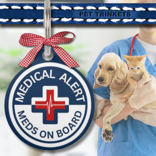 Red White Blue Medical Alert Medications Dog Cat Pet ID Tag