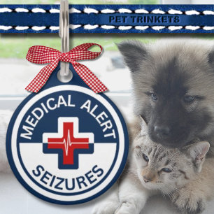 Red White Blue Medical Alert Seizure Dog Cat Pet ID Tag