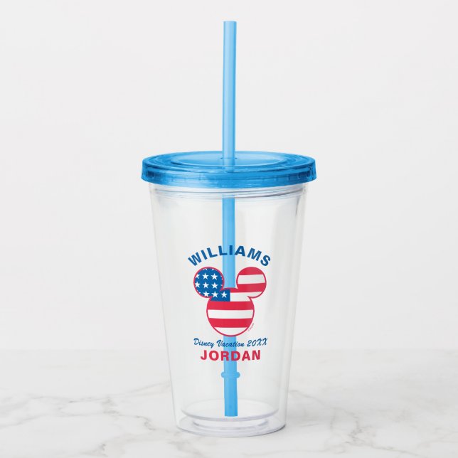 Red White & Blue Mickey | Family Vacation & Year Acrylic Tumbler (Front)