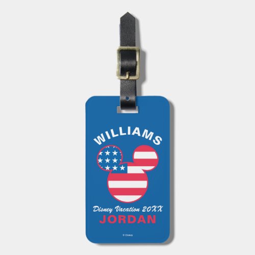 Red White & Blue Mickey Luggage Tag - Going on a Disney Family Vacation? Personalize these classic Disney characters for the whole family by adding your own custom text.