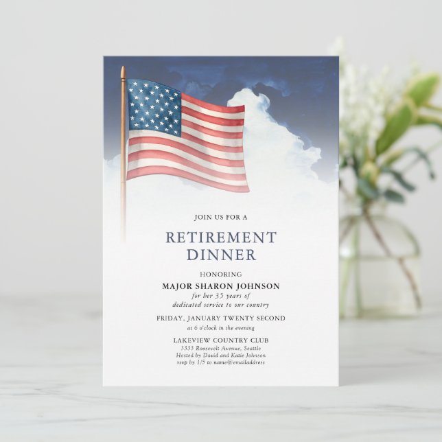 Red White Blue Military American Flag Retirement Invitation (Standing Front)
