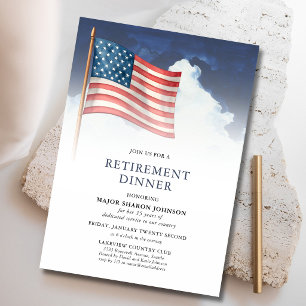 Red White Blue Military American Flag Retirement Invitation