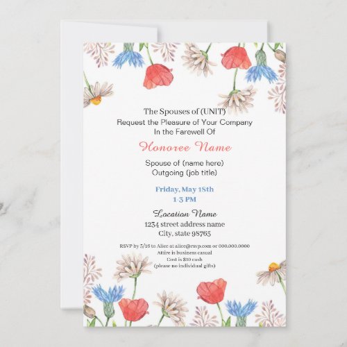 Red White Blue Military Spouse Floral Farewell Invitation