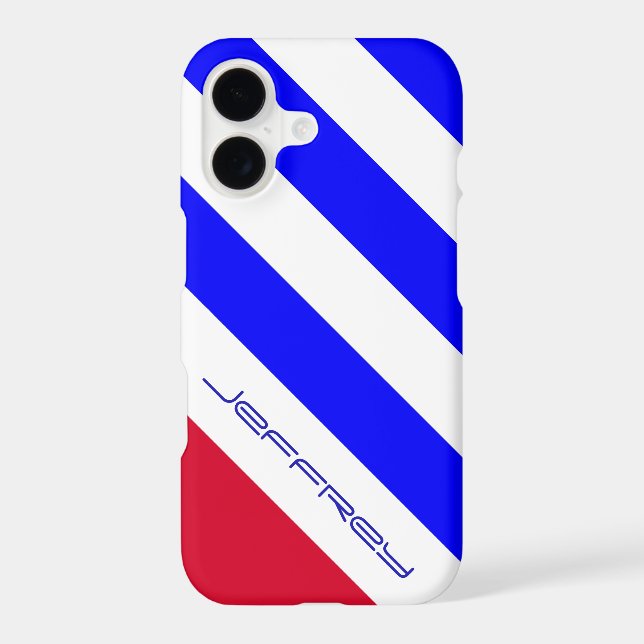 Red White Blue Minimalist Diagonal Stripe, Name, Case-Mate iPhone Case (Back)